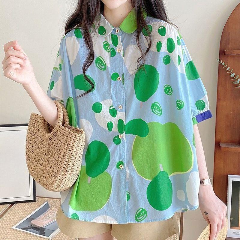 

Colorful Polka Dot Women s Doll Collar Shirt Short Sleeve Single Breasted Shirts Sweet Female s Loose Versatile Clothing S