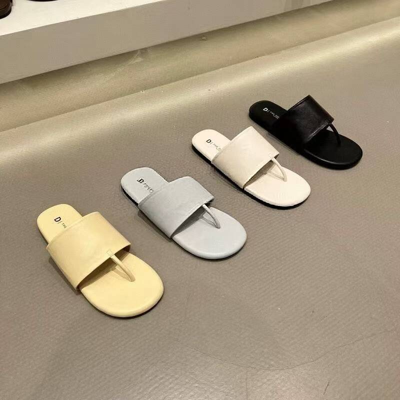 Fashion Summer Real Leather Open Toe Flip Flops Slippers Women Solid Color Flat Bottom Versatile Sandals Outdoor Leisure Vacation Shoes