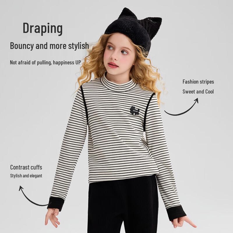 ASK JUNIOR Girls' Mock Neck Striped Thermal Long-Sleeve Top