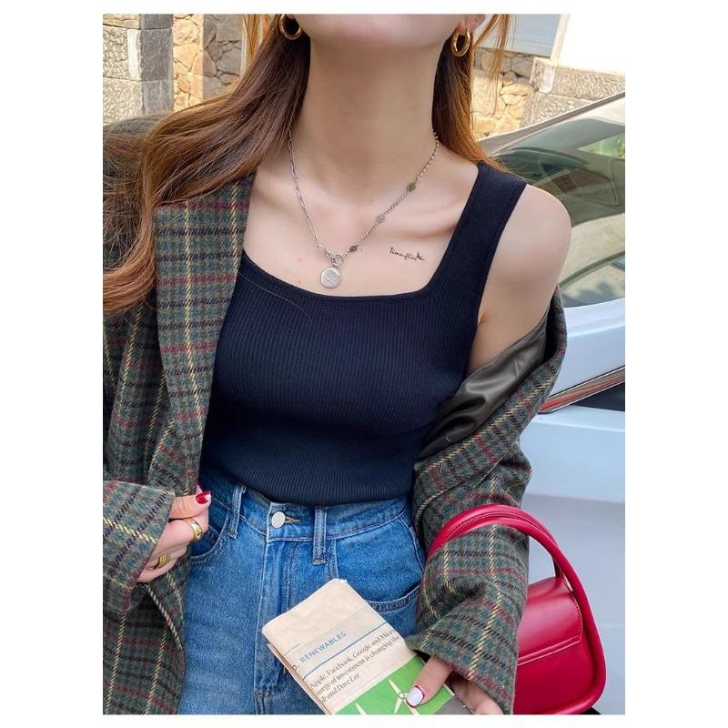 Women Summer Casual Ribbed Tank Top Square Neck Slim Sleeveless Top
