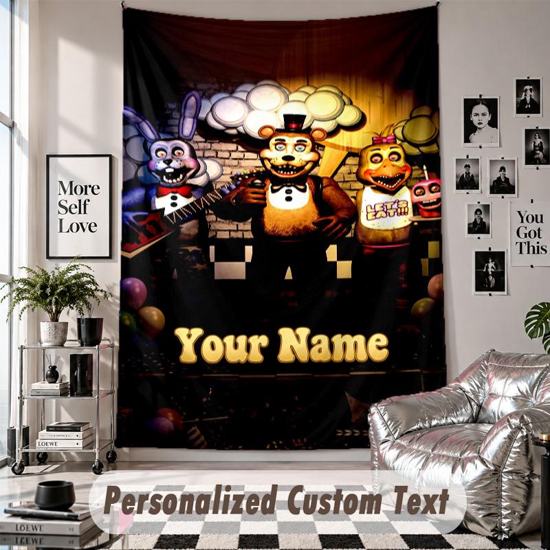 Wall Hanging Tapestry With Custom Name & Text, Five Nights At Freddy’s Decorative Tapestry For Bedroom