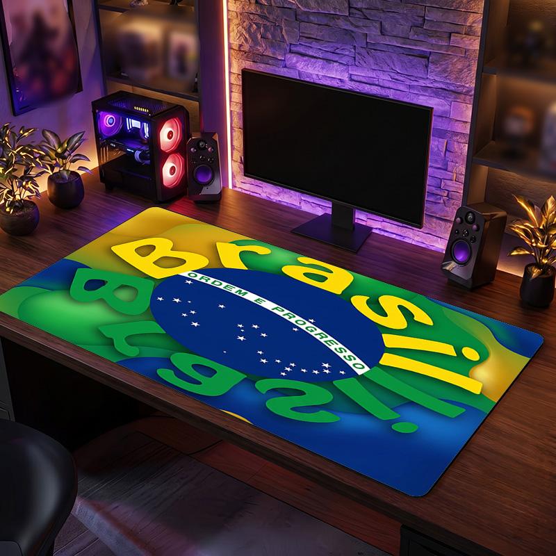 Podložka pod myš s logem brazilského fotbalu, prodloužená protiskluzová gumová podložka na stůl pro hraní her, kancelář, notebook, dárek pro fanouška