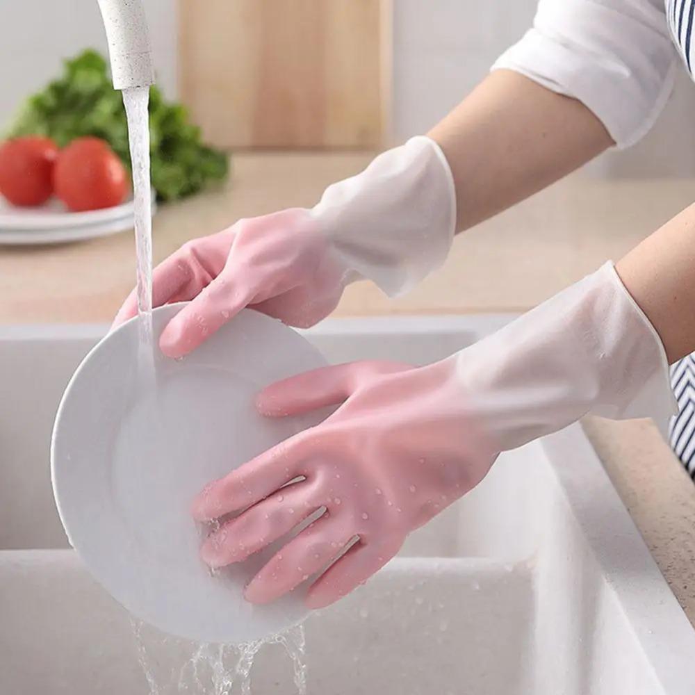 Anti-slip Household Cleaning Gloves PVC Rubber Gloves New Kitchen Dishwashing Gloves