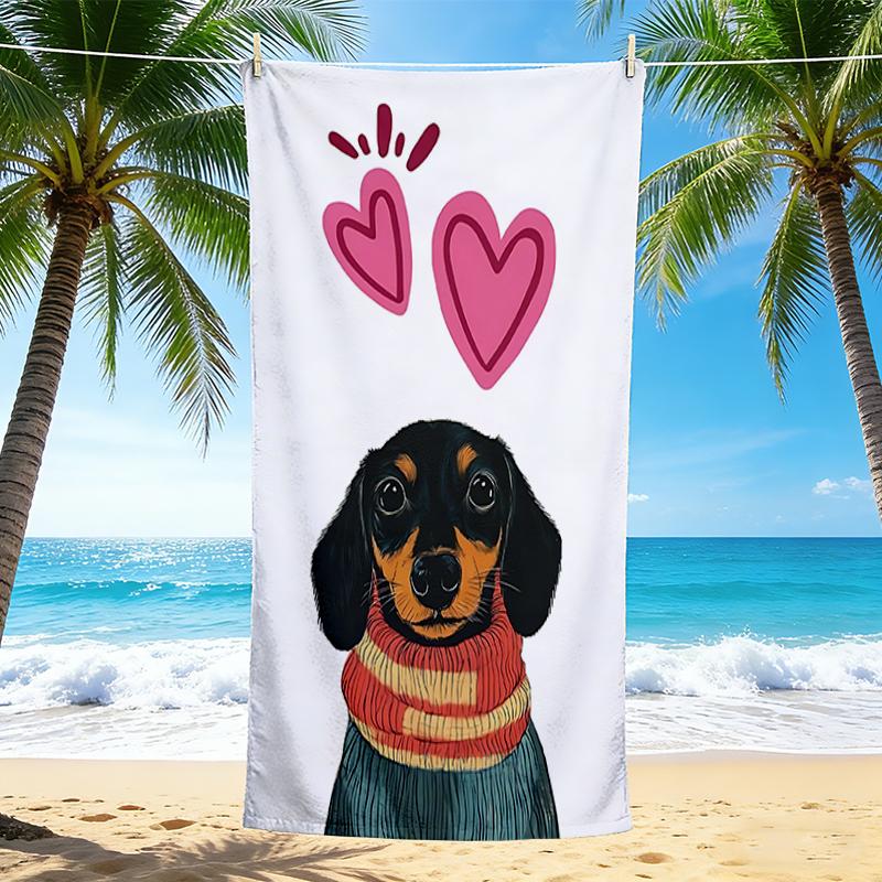 1Pc Love Dachshund Beach Towel, Quick Dry, Multi-Use for Beach Pool Gym Yoga Home Travel, Christmas, Halloween, Xmas Gift M929367