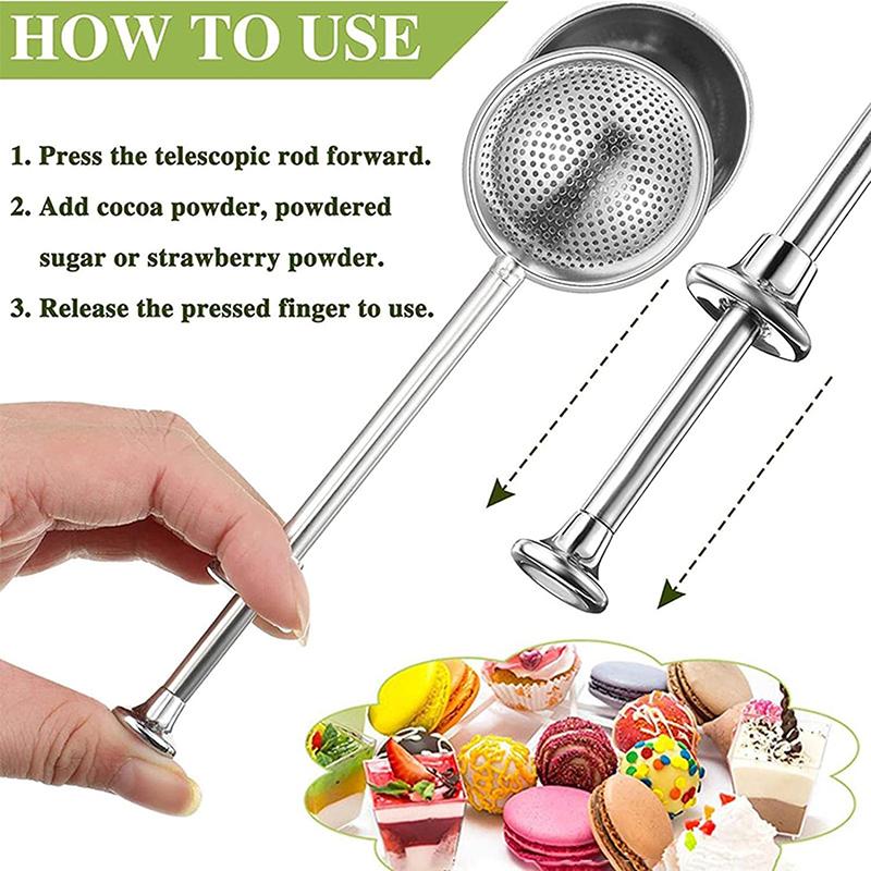 Stainless Steel Flour Powder Filter Spoon Baker Dusting Wand for Sugar Flour Spices Flour Sugar Powder Spoon Kitchen Tools
