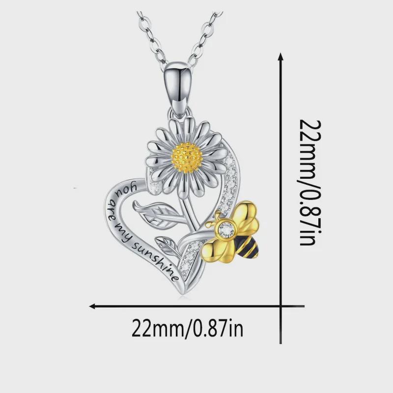 Sunflower Heart Necklace: 'You Are My Sunshine' Engraved, Bee & Color Drip Pendant