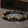 8MM Tiger Eye Stone Cross Bracelet For Men Punk Lava Rock Beads Natural Stone Chain Bangle Male  Daily Wear Jewelry