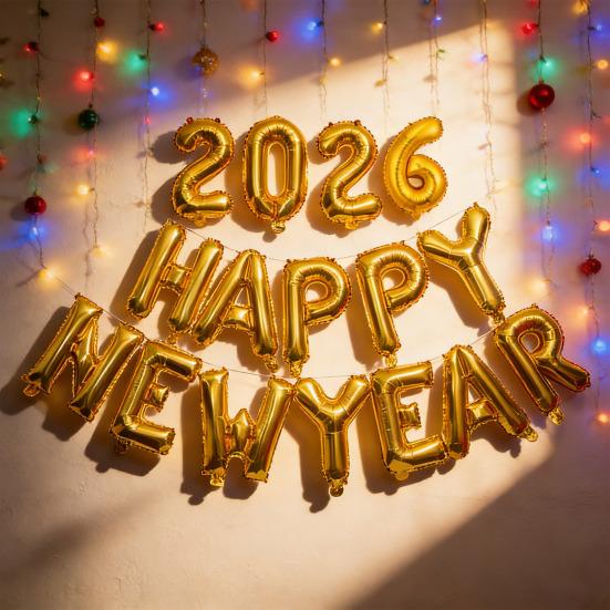 HAPPY NEW YEAR 2026 Balloon 16 Inch Foil Letter Happy New Year Balloons NYE Banner Backdrop Decoration for New Year Eve Party Supplies