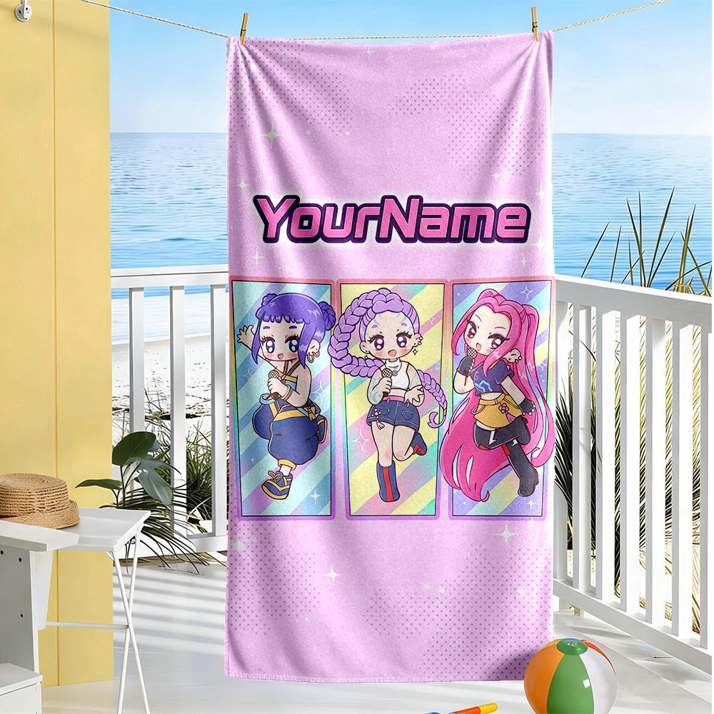 Demon Hunter Girls Personalized Text Beach Towel Super Soft Microfiber Quickdry Fabric Suitable for Sports Travel Swimming Yoga Bathroom Beach And Poo