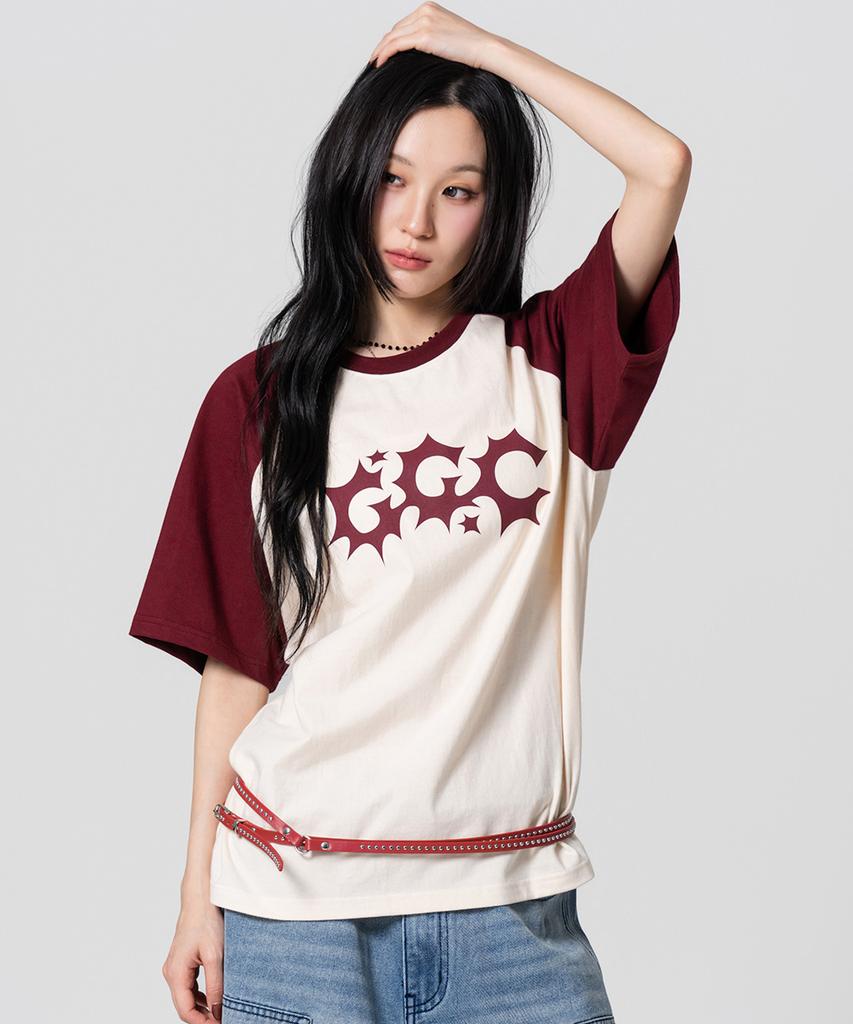 Geuleigaijeukeulleob 2-Type Raglan Color Block Ggc Logo T-Shirt Burgundy