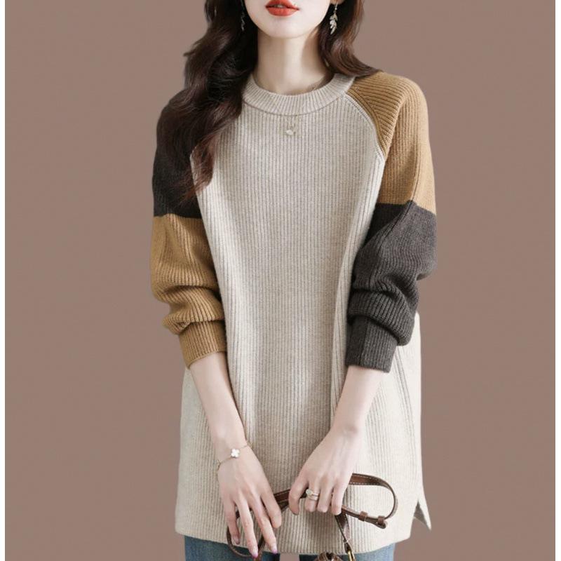 2025 Fall/Winter Women's Color Block Loose Sweater Top