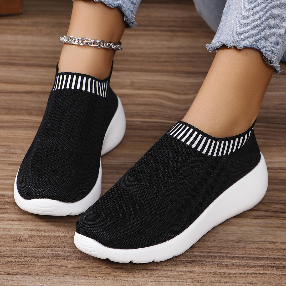 модные сетчатые дышащие вязаные кроссовки женские легкие нескользящие женские кроссовки — фото 3