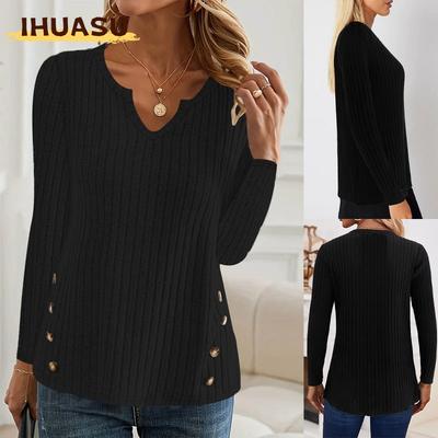 Damen Mode Lässig Einfarbiger Druck Langarm V-Ausschnitt Blusen & Hemden Einzigartiges Design