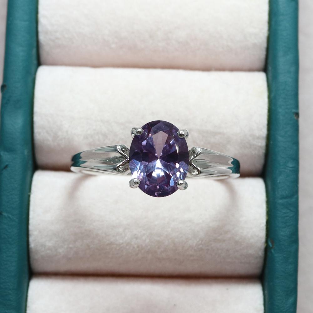 Simple design 925 sterling silver white ring Created oval 7*9mm color change Alexander nano fine jewelry for women's anniversary