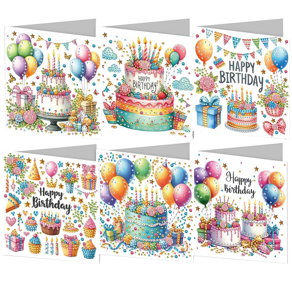 6pcs Diamond Painting Christmas Cards Handmade 5D Rhinestone Embroidery Arts Cards Kits Diamond Painting Greeting Thank You Card