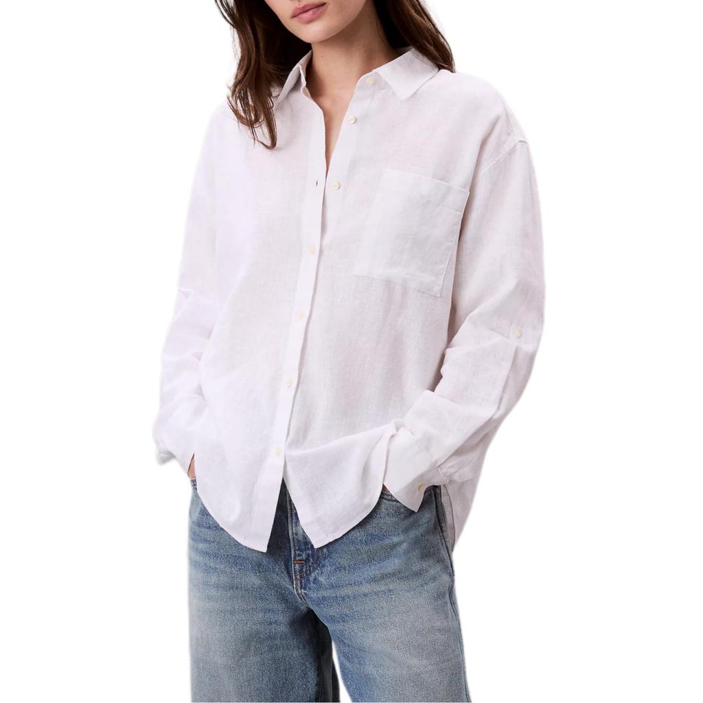 Calvin Klein Lässiges Atmungsaktives Hemd mit Spitzkragen und langen Ärmeln für Damen, Hemden, Strahlendweiß 441006S-110