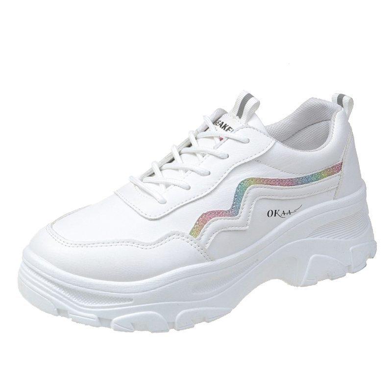 Sneakers new round head fashion color matching light mouth lace-up casual inner height increase student single shoes women's shoes