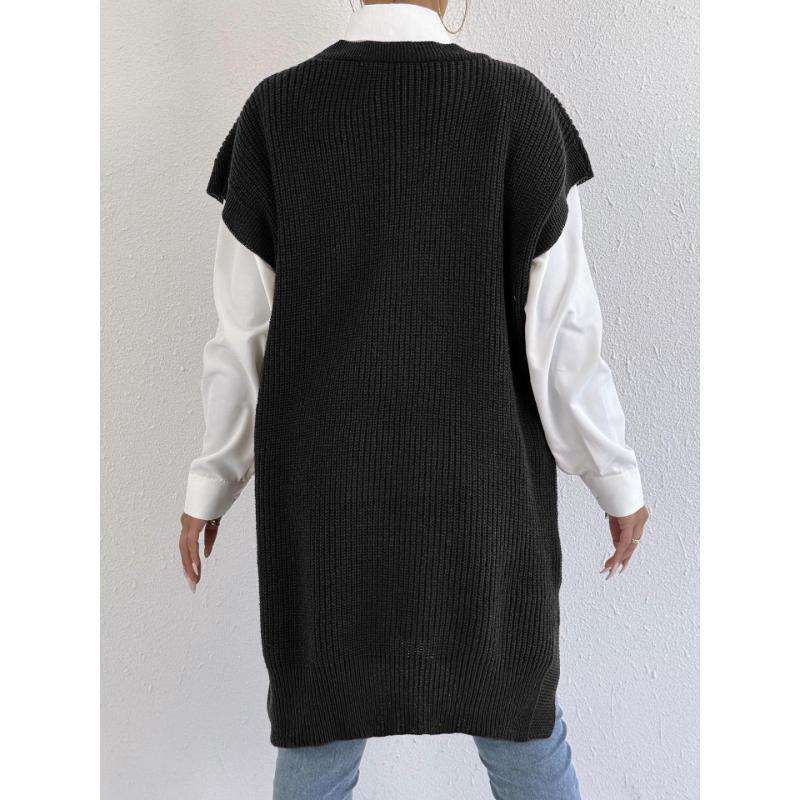 Women's Sweater Loose Large Tank Top Deep V Beaded Sweater Vest Does Not Include Belt