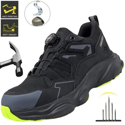 Rotary Button Anti Puncture Safety Shoes Steel Toe Anti Smash Lightweight Durable Slip Resistant Work Boots For Men