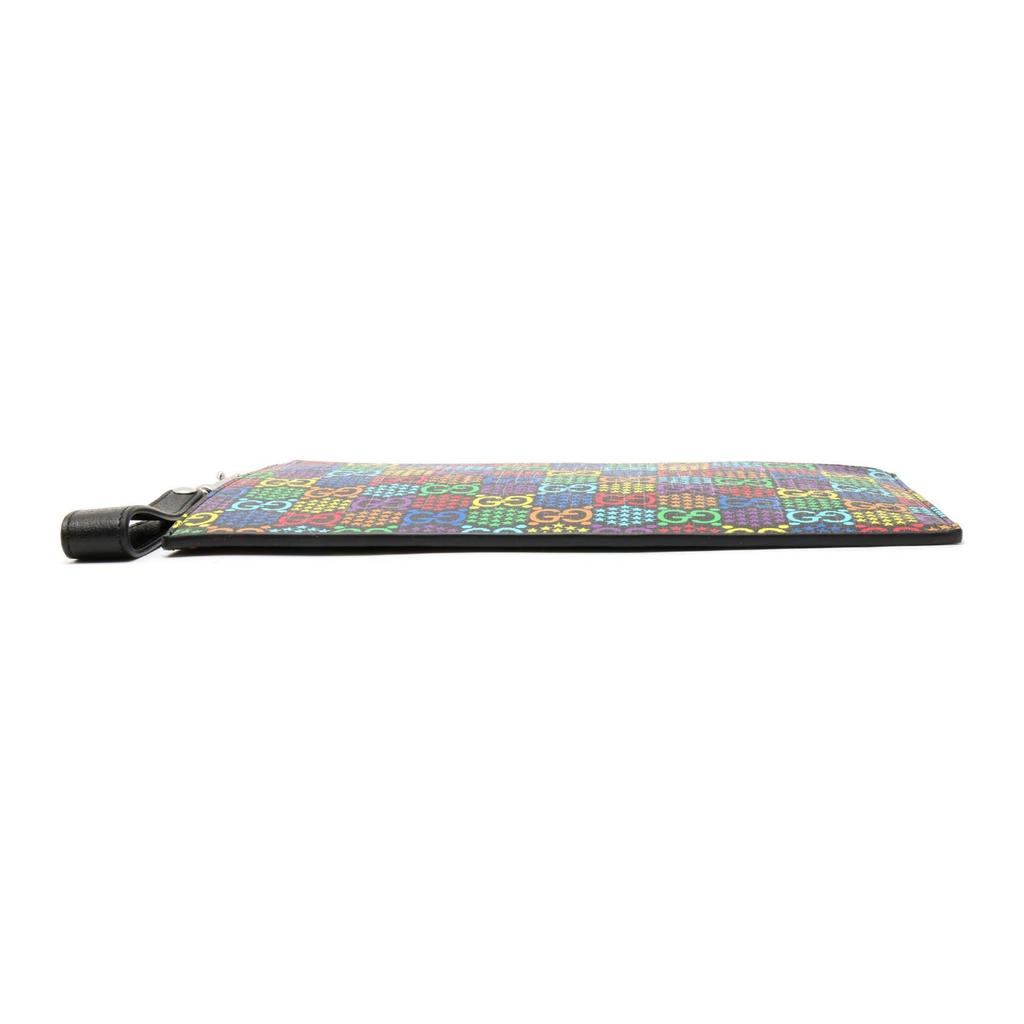 Gucci GG Canvas Rainbow Print Leather Wristlet Clutch Bag Black Daily Party Shopping 601087-H20BN-1058