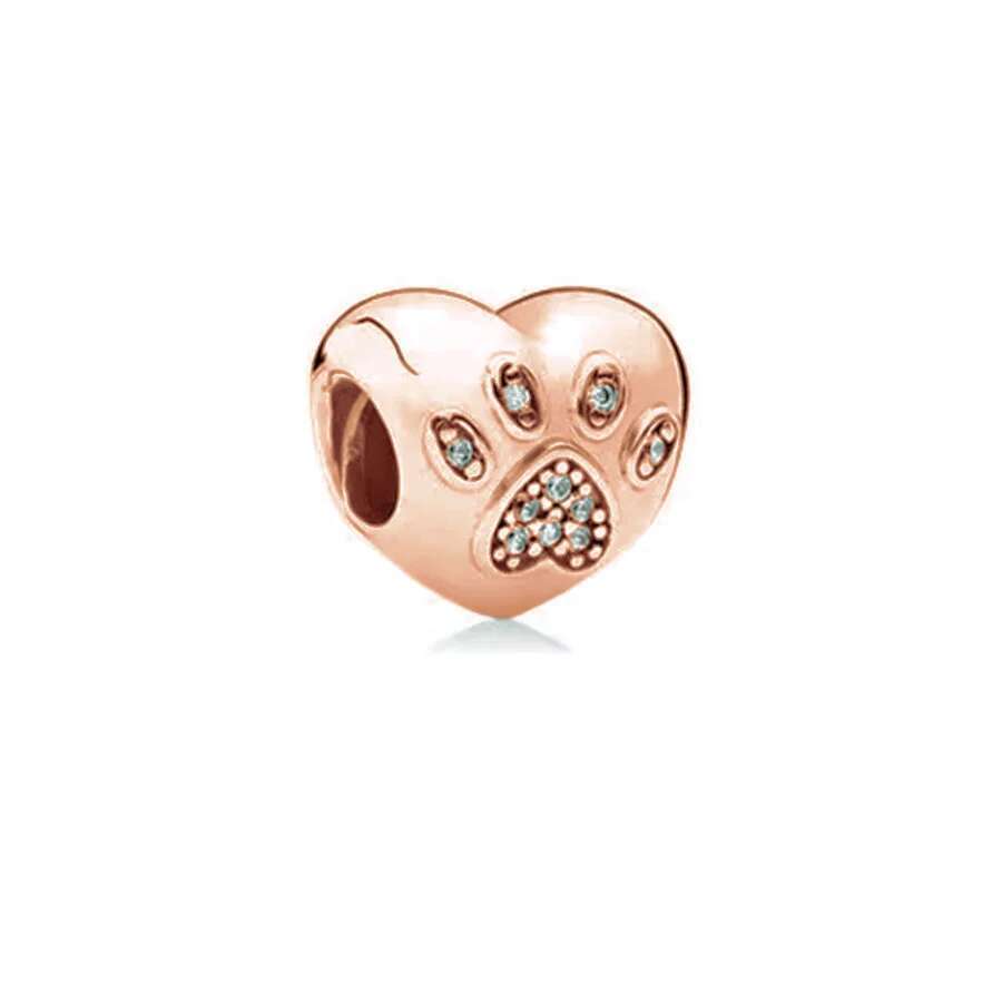 Plated Rose Gold Sparkling Pink Air Balloon & Levelled Heart Charm Bead Fit Original Sier Bracelet DIY Jewelry