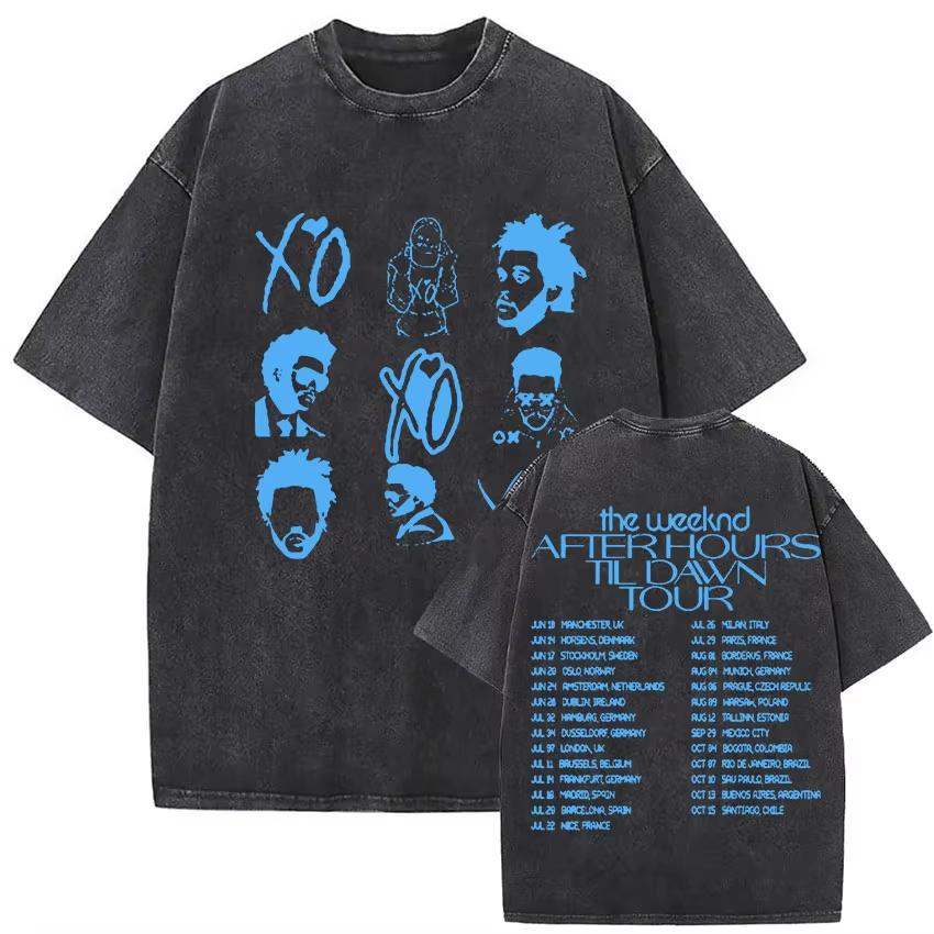 Rapper The Weeknd After Hours Til Dawn Tour With Playboi Carti 2026 Vintage Washed Graphic T Shirt Men Women Unisex Hip Hop Streetwear Tops