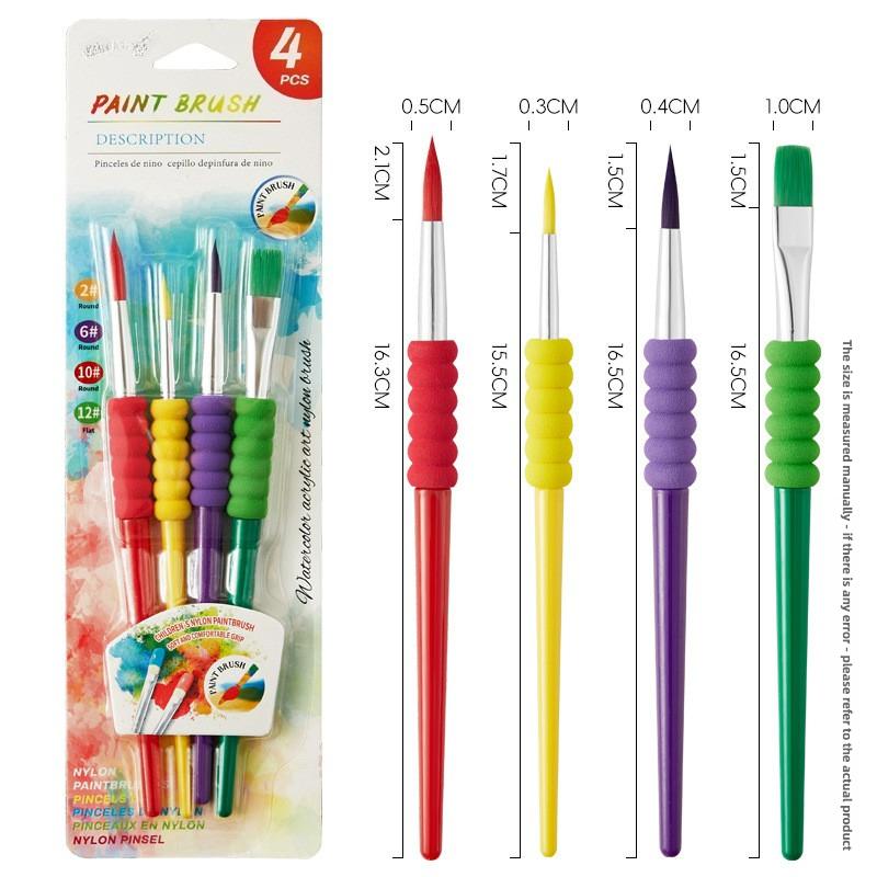 Children's Graffiti Colored Plastic Short Rod Brush Beginner Watercolor Acrylic Art Painting Gouache Brush Painting Material