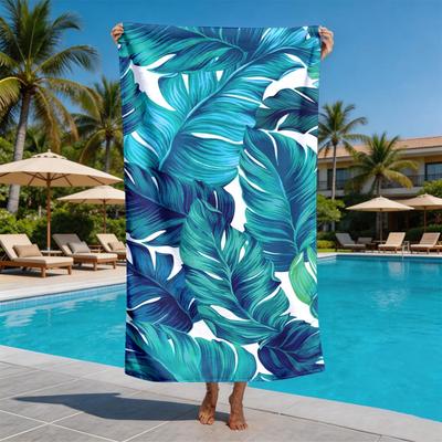 Tropical Turtle-Back Bamboo Leaf Theme Polyester Microfiber Beach Towel Is Highly Absorbent, Suitable for Swimming Beach Outings