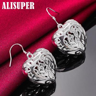 925 Sterling zilveren hartvormige geometrische holle oorbellen sieraden