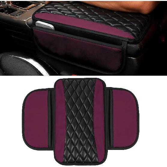 Leather Car Center Console Cover, Microfiber Leather Vehicle Armrest Protector Cushion with 2 Storage Bags, Universal Cars Armrest Cushion for SUV,