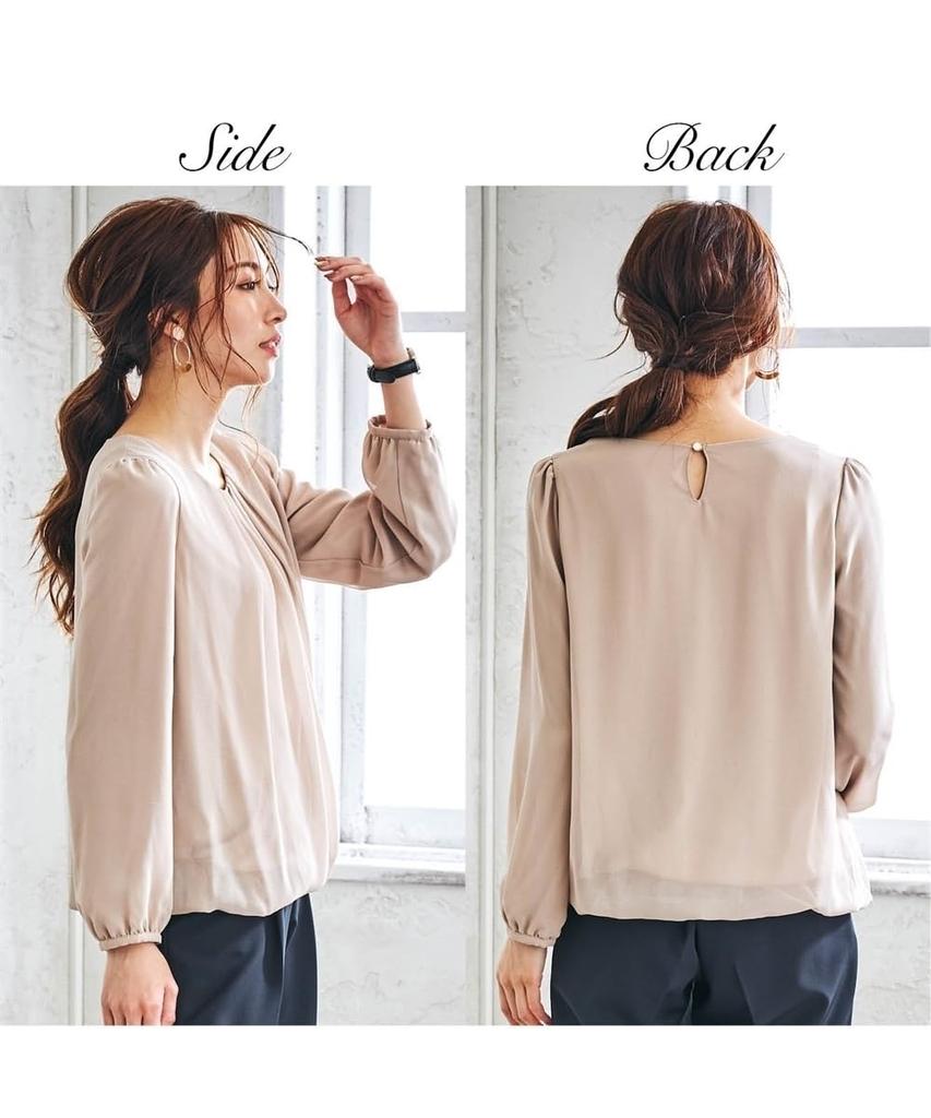 Nissen Long Sleeve Chiffon Blouse with Front Tuck and Sleeves and Sewn with Washable for and Size L Women's 3/4 (Cut Lining), Office, Business,