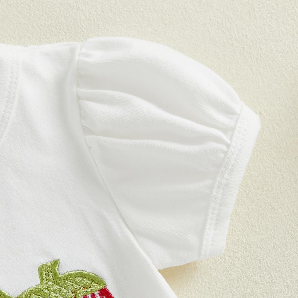 Baby Toddler Girl Strawberry Outfit Fruit Embroidery Short Sleeve Ruffle Tops Plaid Ruffle Shorts 2 Piece Summer Set