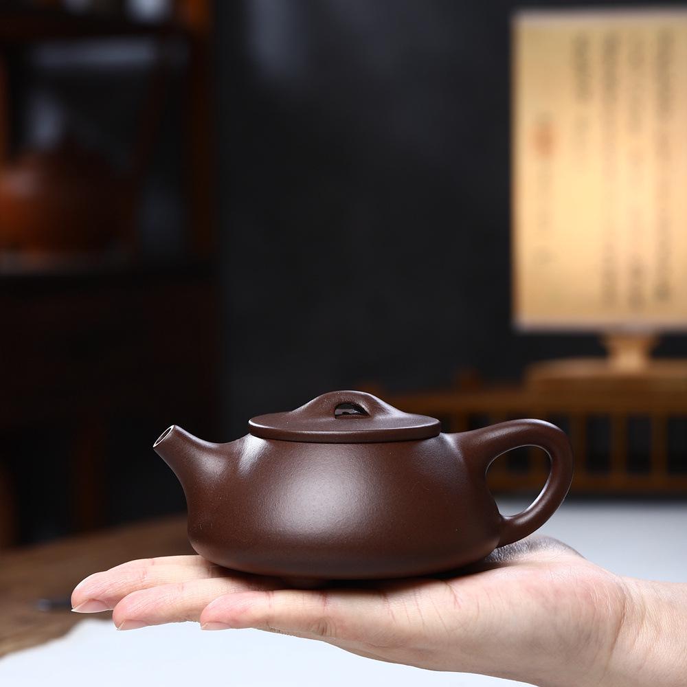 Handcrafted Zisha Stone Scoop Teapot Set - Small Capacity, Yixing Kung Fu Tea Set.