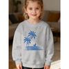 Kids Unisex Crewneck Sweatshirt, Blue Palm Tree Moon Sea Beach Silhouette Print Soft Fleece Pullover For Kids Over 4 Years Old