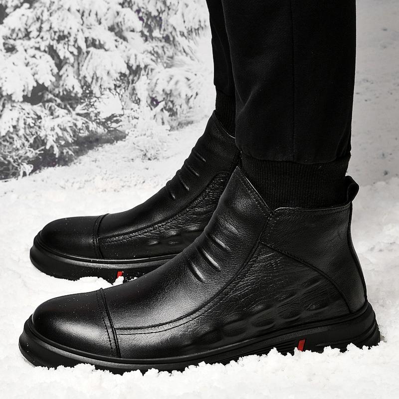 Men Boots 2024 Men Business Ankle Boots High Quality Men Winter Snow Boots Genuine Leather Mens Slip On Low Top Motorcycle Boots
