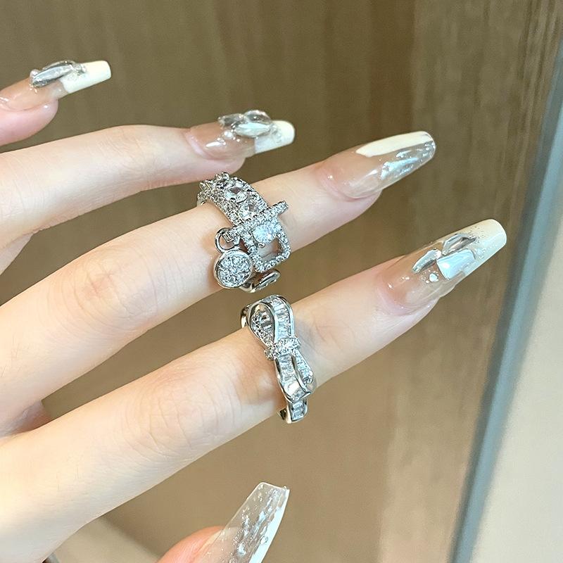 Light Luxury Bow, Personalized Diamond-Encrusted Zir*****Pening Adjustable Ring, Women'S Niche Design Fashion And High Sense