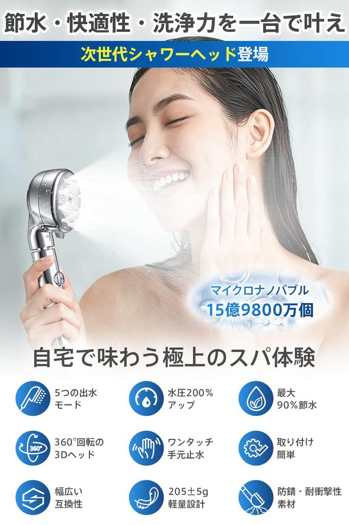 Bubble Shower Head Innovation Shower Over Water High Cleaning 5 Water Flow Handheld Stop Water Flow and Bubbles Deeply Clean Hair Skin and Heat