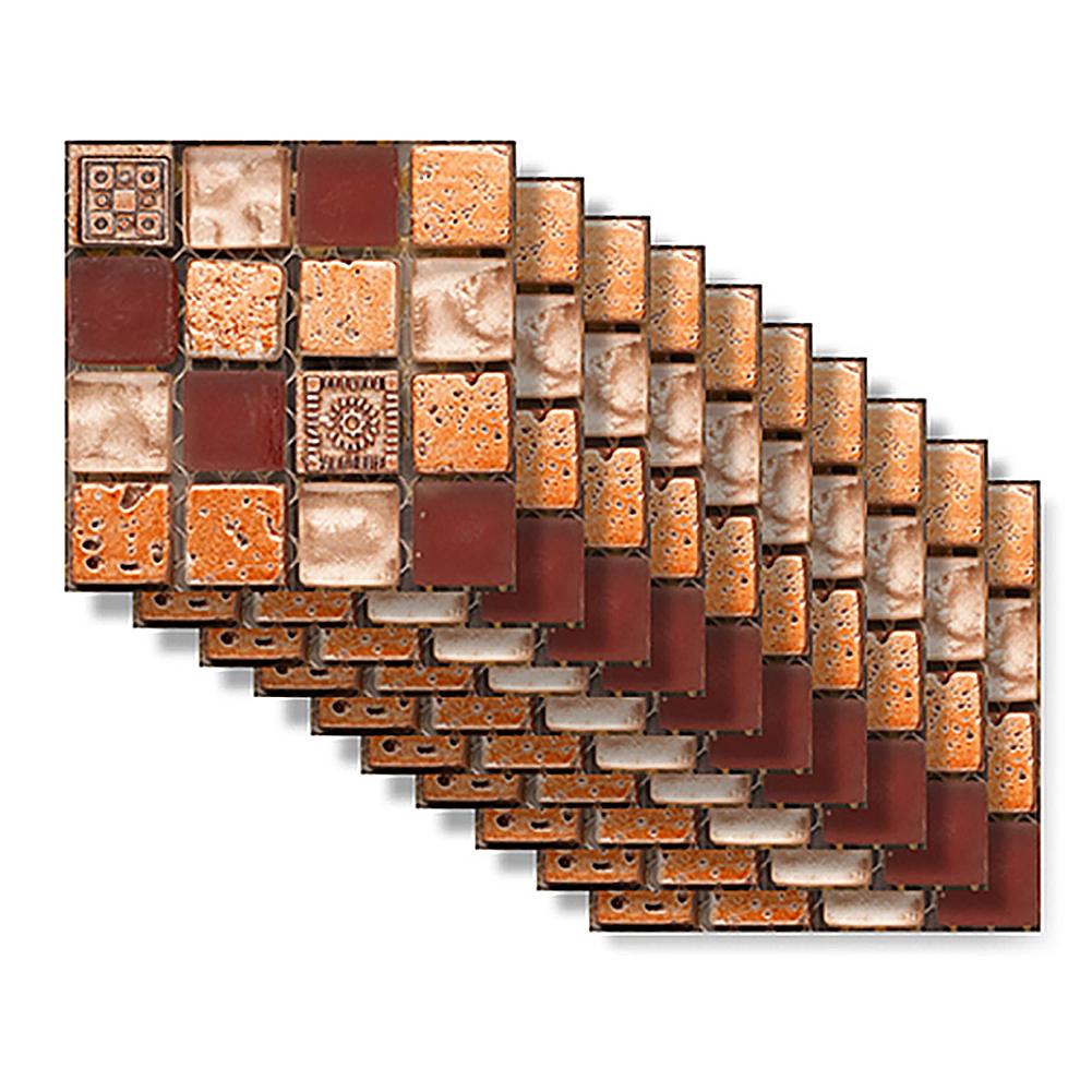 

10Pcs Mosaic Tile Stickers Waterproof Tile Decals Self Adhesive Decorative Tile Stickers 10x10cm for Bathroom Kitchen Backsplash