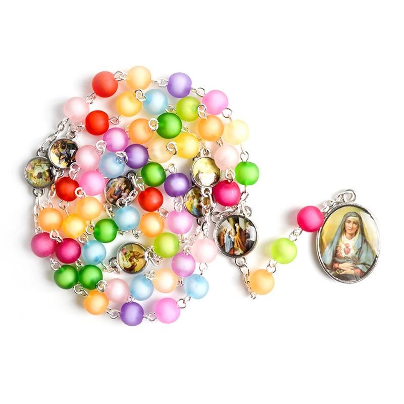 1PC Seven Sorrows of Mary Rosary Chaplet Acrylic Beads Catholic Jewelry Necklace for Women Men