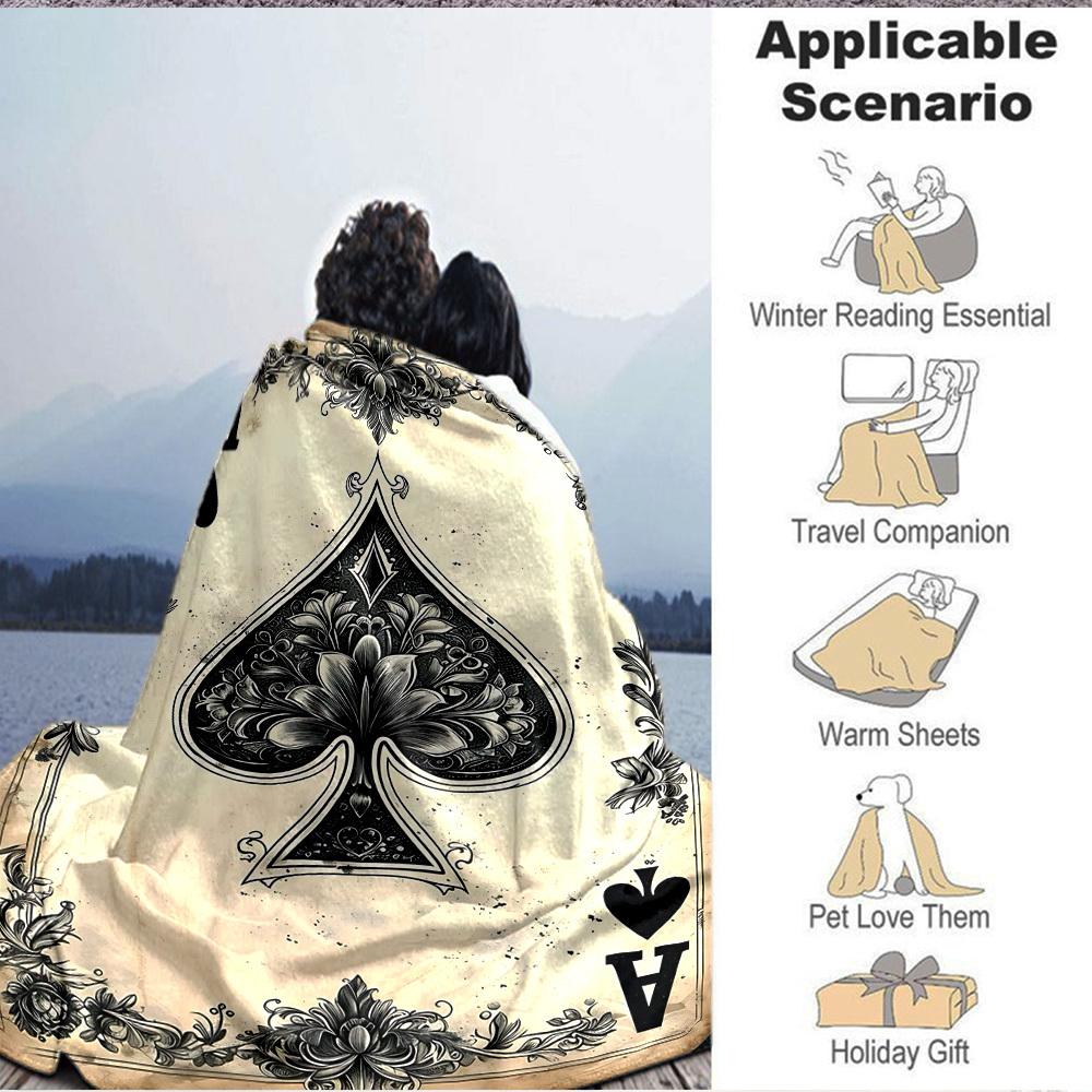 1pc Ace of Spades Blanket Lightweight Flannel Blanket Throw Blanket For Sofa, Bed, Travel, Camping Yy2509026152