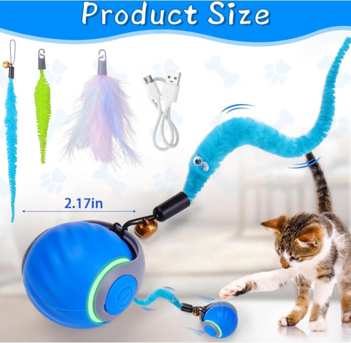 Cat Interactive Ball Toy Electric Cat Ball Toys Automatic Rolling Ball Faux Tail Rechargeable Smart Pet Interactive Toy Dog Cat Training Imitate Mouse