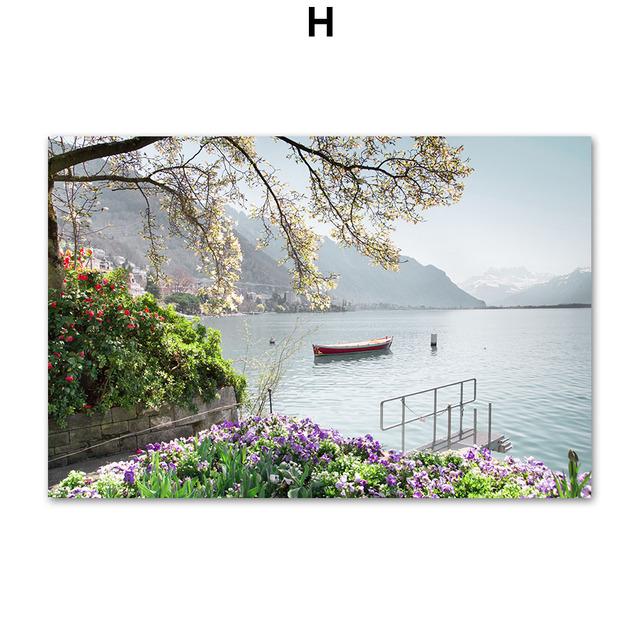 Sunflower Butterfly Mountain Lake Flowers Wall Art Canvas Painting Nordic Posters And Prints Wall Pictures For Living Room Decor