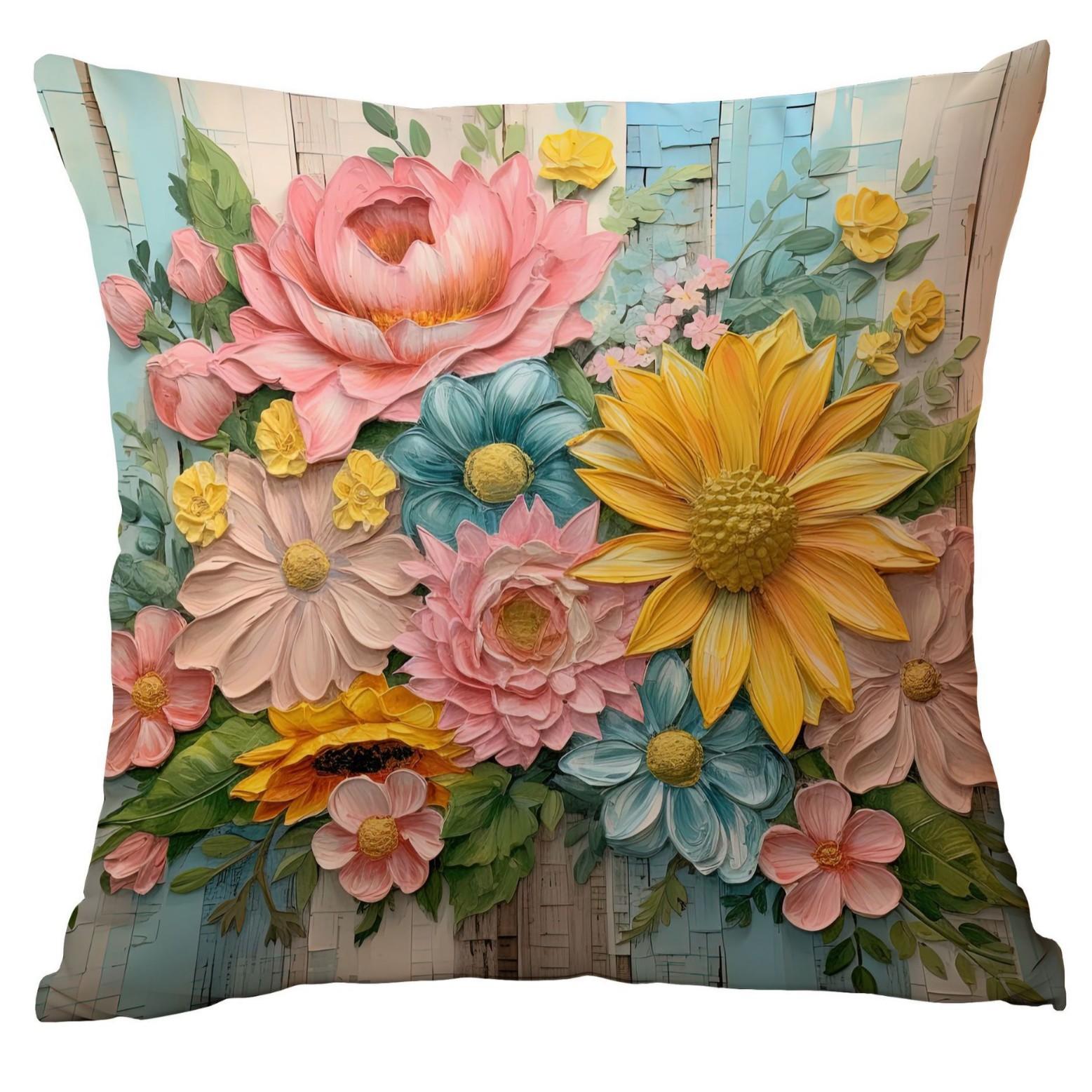 

Новая Ретро Цветочная Наволочка Креативный Принт в Стиле Масляной Живописи и Гравюры Домашняя Наволочка для Подушки на Диван 45 * 45Cm