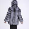 Women's Hooded Faux Fur Coat - Silver Fox Patchwork, High-End Socialite Style, European & American Design.