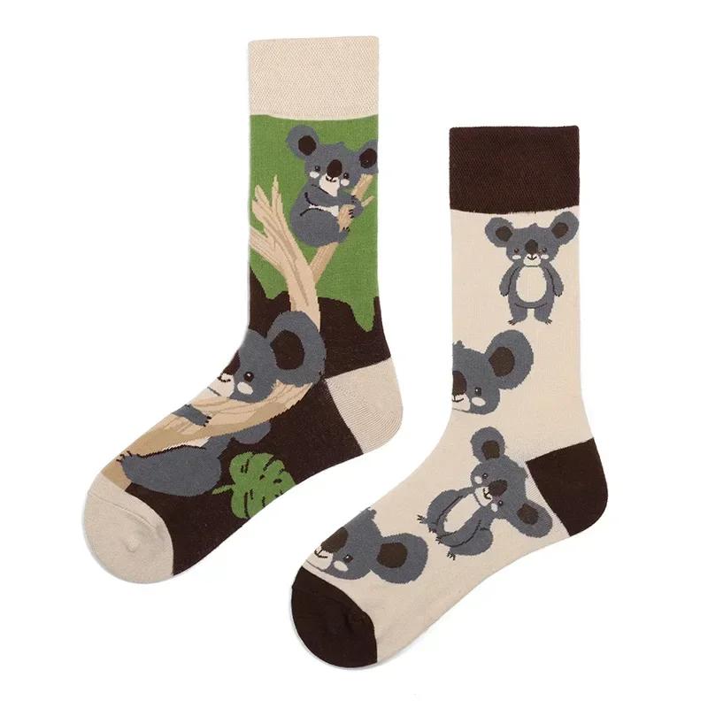 Original Design AB Mandarin Duck Asymmetric Socks Ins Street Cartoon Creative Animal and Plant Fruit Fashion Sports Cotton Socks
