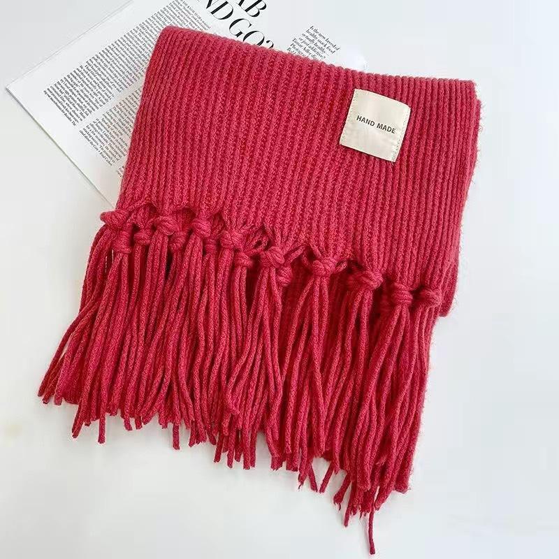 Scarf female winter student Korean version versatile new knitted couple thickened warm wool men's solid color fringed scarf