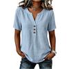 Women's Casual V-Neck Button Blouse Loose Fit Color Cotton Linen Top