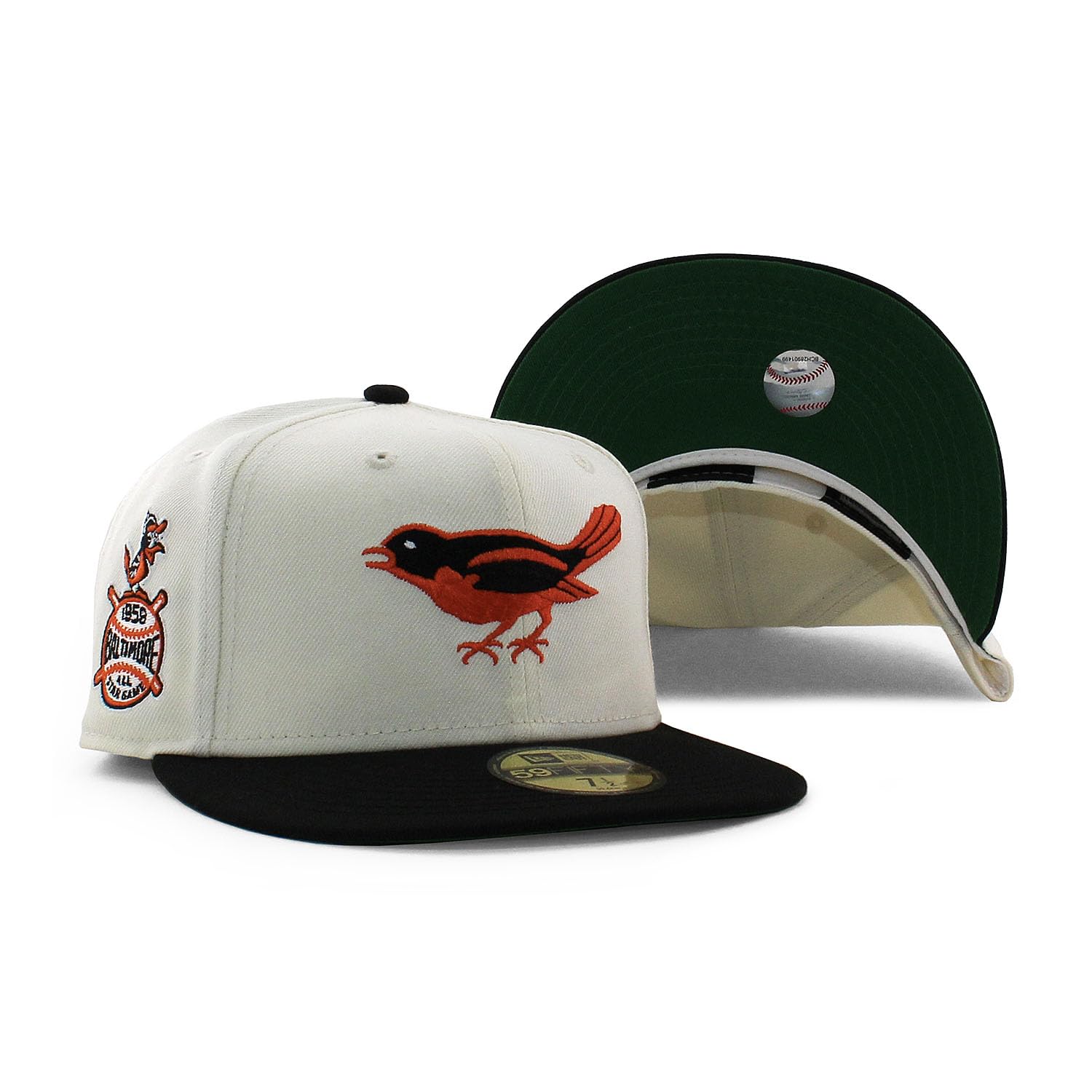 

[New Era] Модная кепка с цветным козырьком 59FIFTY Baltimore Orioles MLB 1958 ALL STAR GAME ЗЕЛЕНЫЙ КОЗЫРЕК BALTIMORE ORIOLES шляпа 5950 боковая нашивка Р-р 7-34 [Б/у]