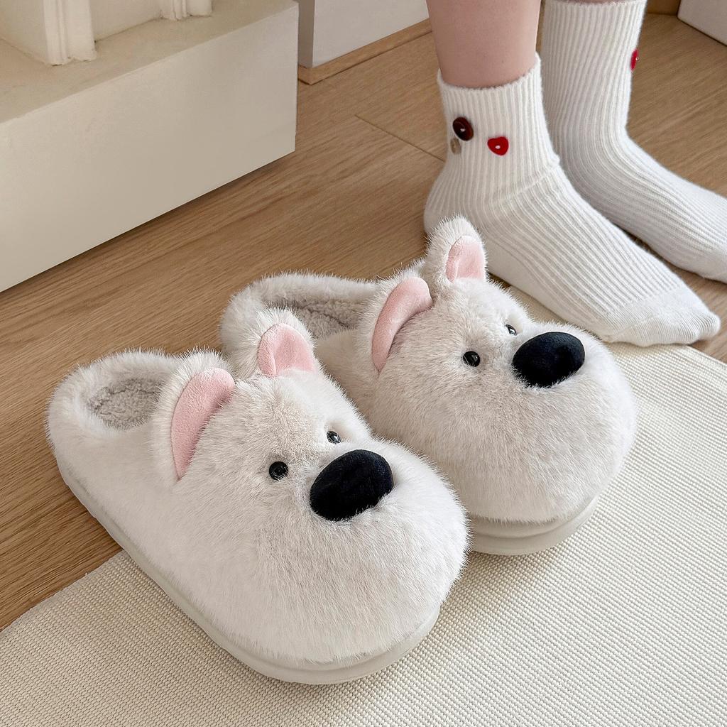 Cute puppy cotton slippers winter home indoor plush warm home soft bottom non-slip cotton mop