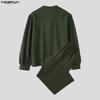 INCERUN Oversized Men Outfits Naval Collar Long Sleeve Shirts Long Pants Casual Two Pieces